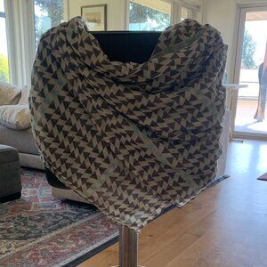 Light Weight Summer Scarf.  Nuetrals with Aqua Accents.  Geometric.